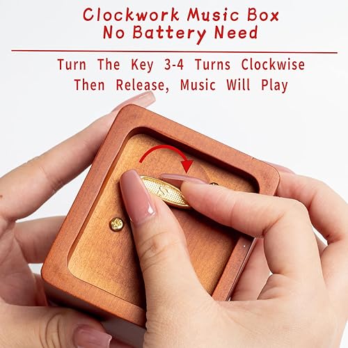 Miniatura 3 de Caja de música de madera maciza con mecanismo de cuerda antigua, caja musical grabada con espejo, regalo de Navidad, cumpleaños, día de San Valentín