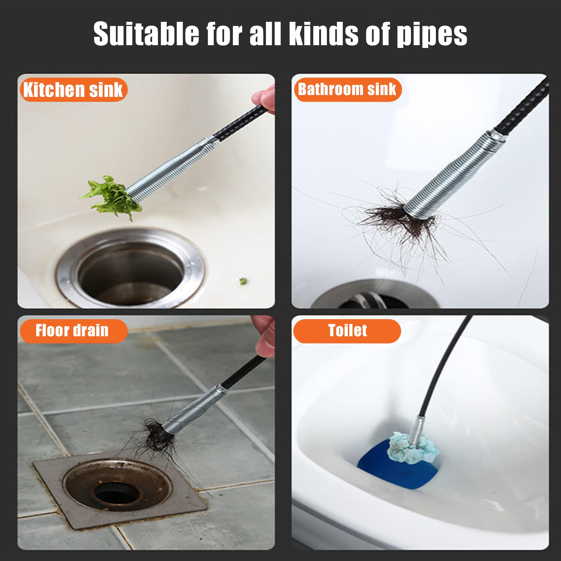 Snapklik.com : 3PCS Drain Snake 63 Inch Drain Clog Remover Sink Drain ...