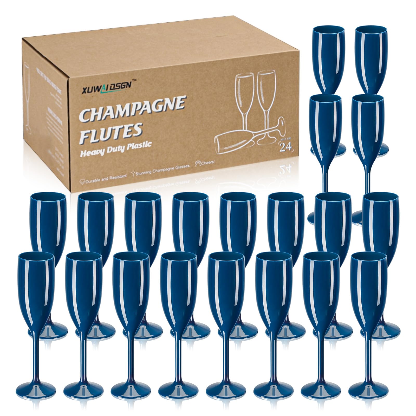 Copas de champán de acrílico azul marino, copas de champán para brindis de boda, copa de champán de plástico, reutilizable, irrompible, para despedida de soltera, boda, despedida de soltera, fiesta de