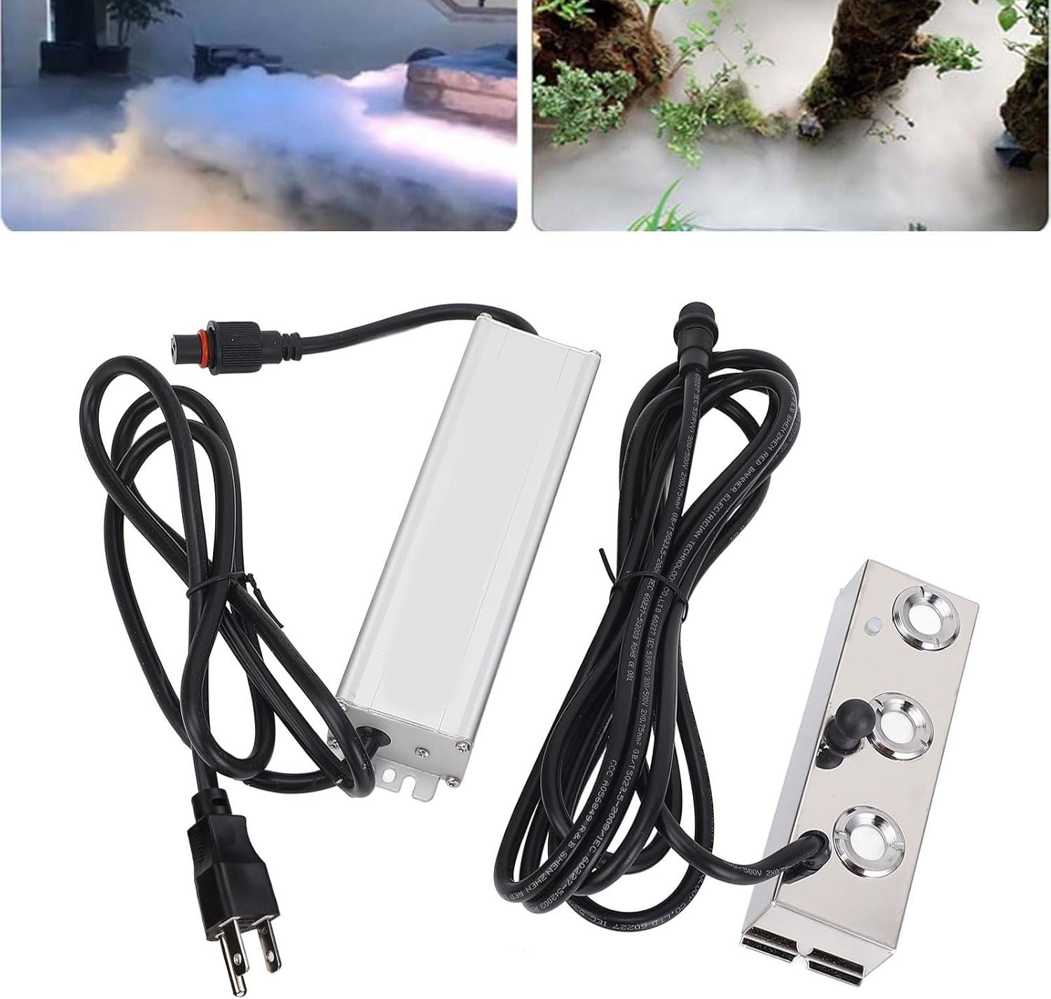 Ultrasonic Fogger 3 Heads Mist Maker 1500ml/h with 120W Power Supply, Stainless Steel - Battery Powered Led Fog, for Indoor Outdoor Water Pond Garden