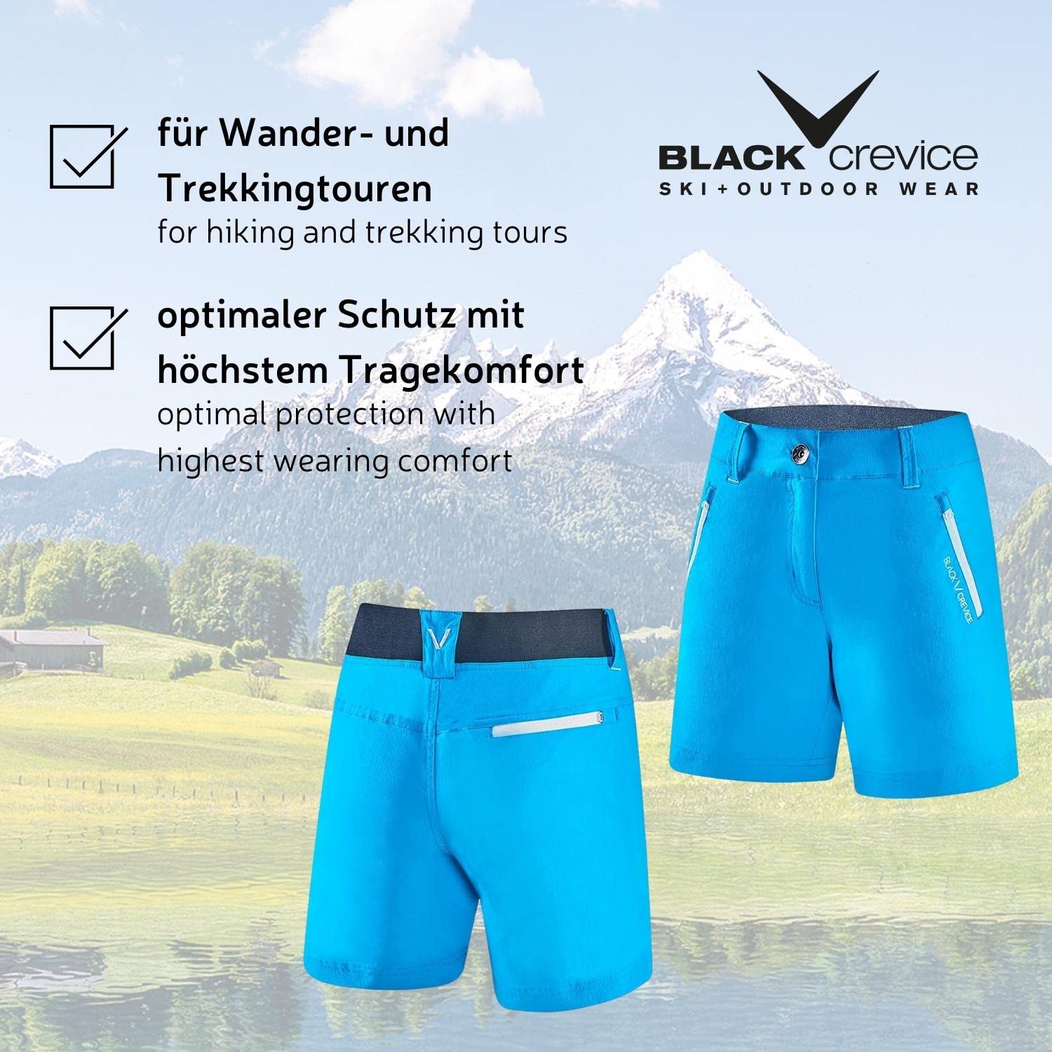 Black Crevice, Pantaloncini Corti da Donna, da Trekking, da Donna, Corti, da Trekking, da Donna, con Elastico in Vita sulla Schiena, Resistenti e Traspiranti