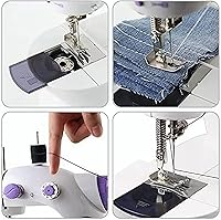 Vista 4 de Pequeña máquina de coser, mini máquina de coser para principiantes, mini máquina de coser con luz LED, funciona con pilas, máquina de coser