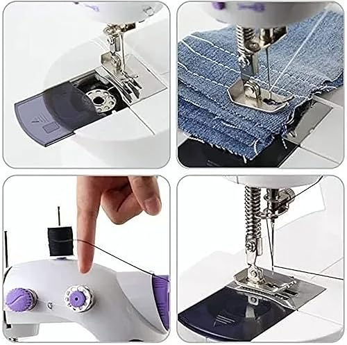 Miniatura 4 de Pequeña máquina de coser, mini máquina de coser para principiantes, mini máquina de coser con luz LED, funciona con pilas, máquina de coser de