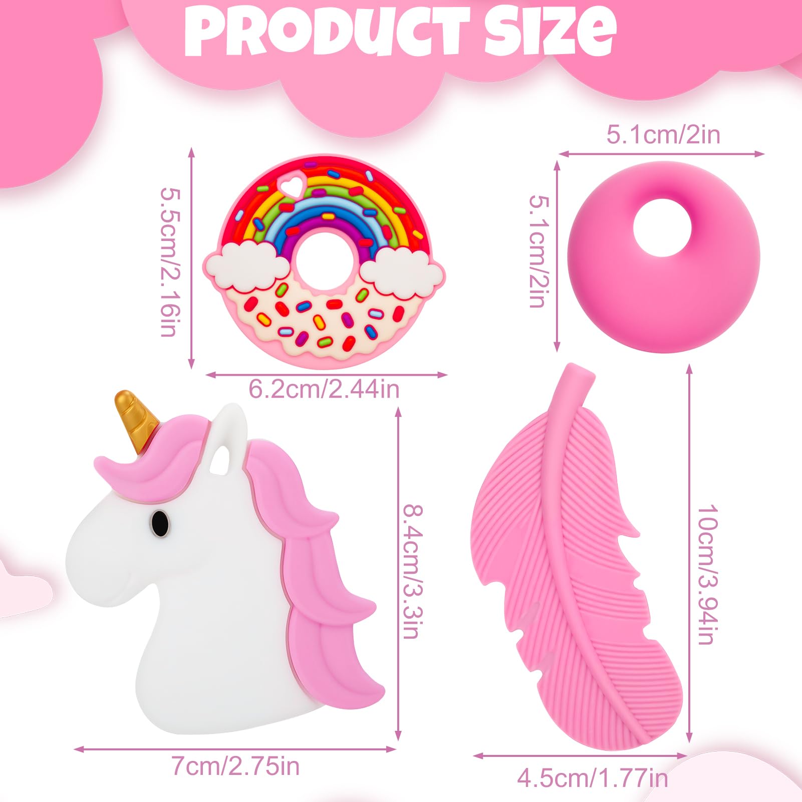 4 Pack Sensory Chew Necklaces,Silicone Oral Motor Chewy Toys for Kids Boys Girls Teething,Anxiety,Biting Needs,Includes Unicorn,Donut,Feather&Circle Pendants - Image 2