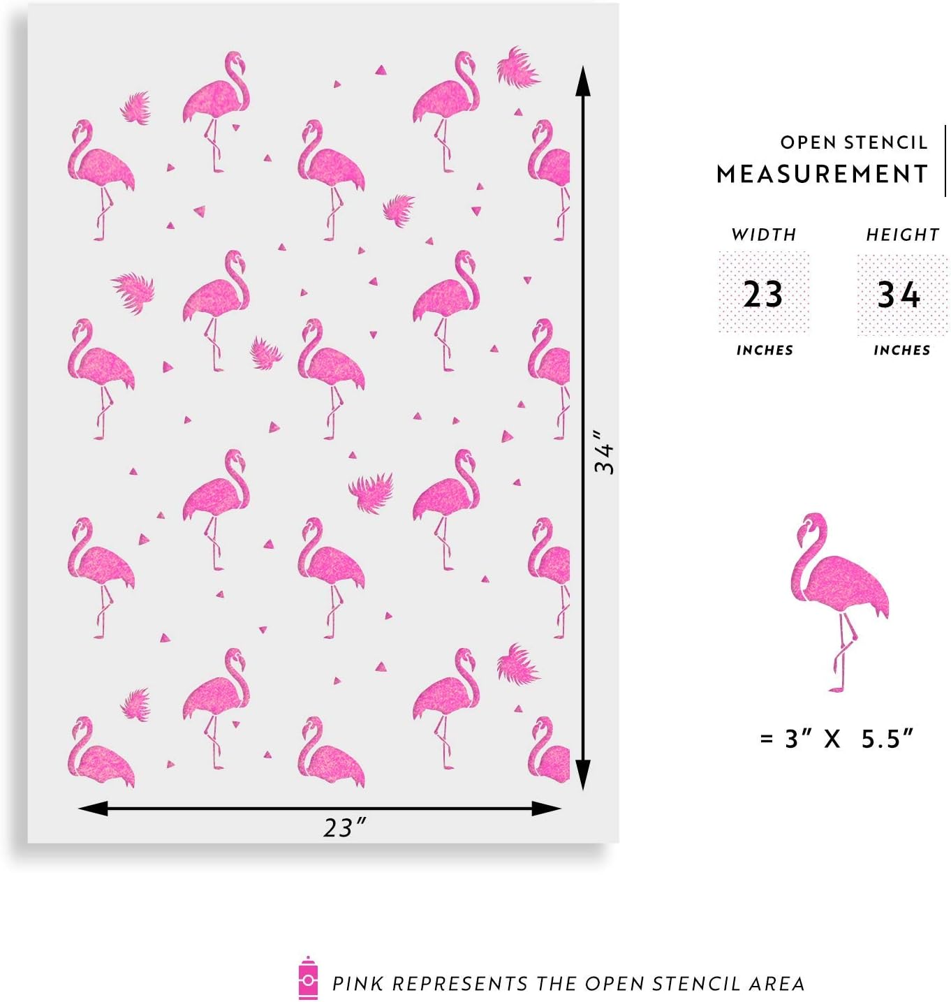 Flamingo Pattern Wall Stencil - Living Room Stencils, Giant Wall Stencil, Stencil Wall Ideas, Bedroom Stencils - Alternative to Wallpaper Or Vinyl Decals