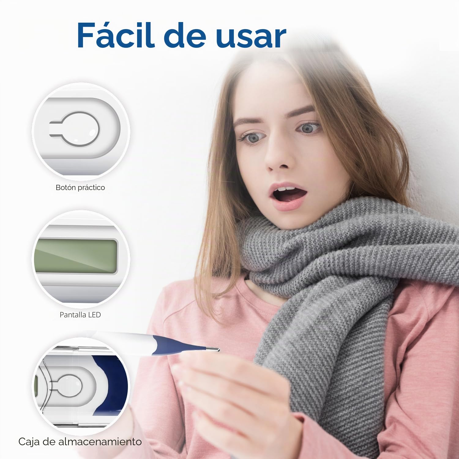 Termómetro digital con punta flexible para adultos, niños y bebés, termómetro médico rápido y preciso para boca y antebrazo, termómetro rectal (azul)