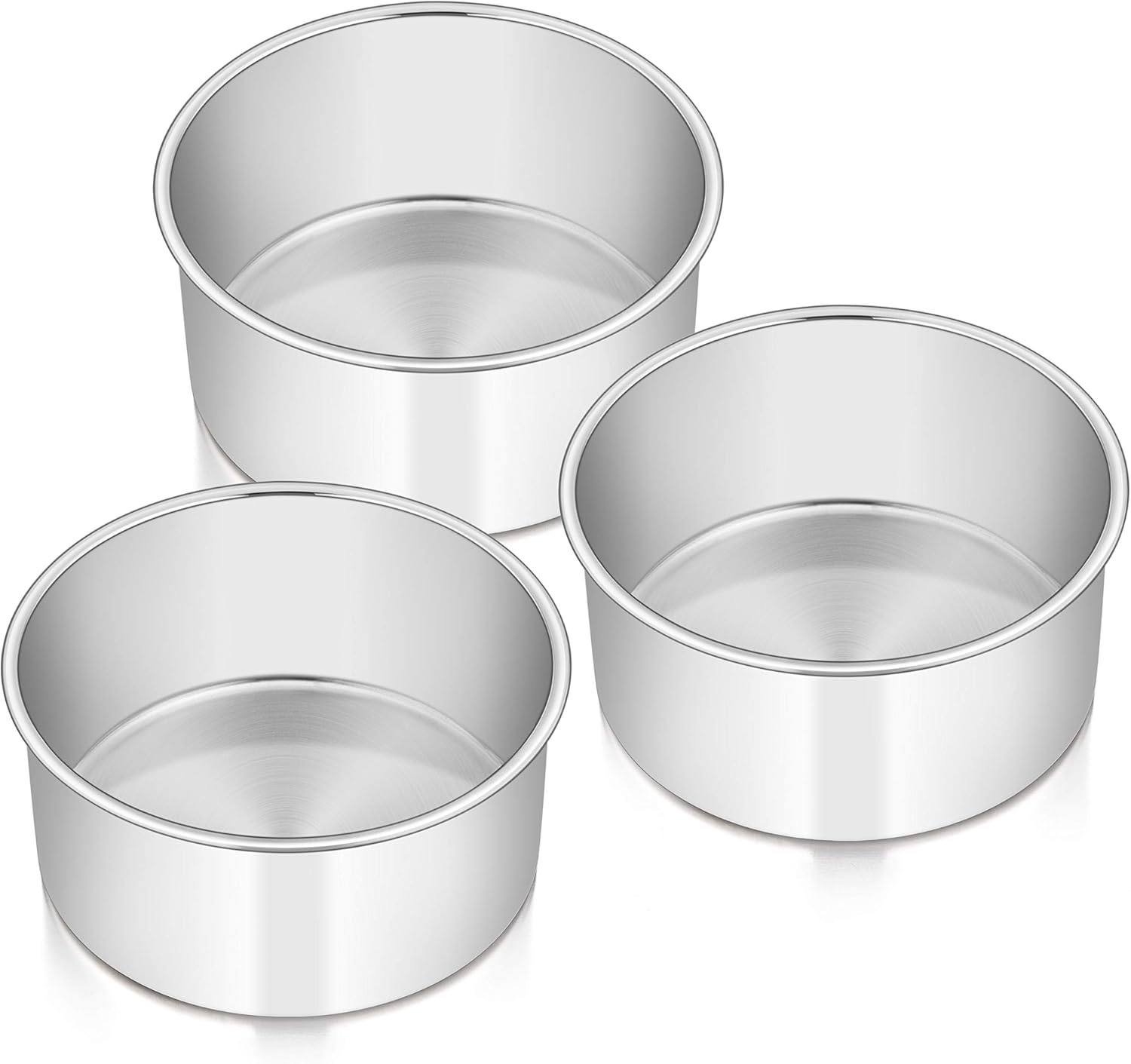 E-far Cake Pans Set of 3, 6 x 3 Inch Stainless Steel Round Cake Baking Pans Tins for Wedding Birthday, Deep Side & Non-toxic, Oven & Dishwasher Safe, Mirror Finish & Straight Side