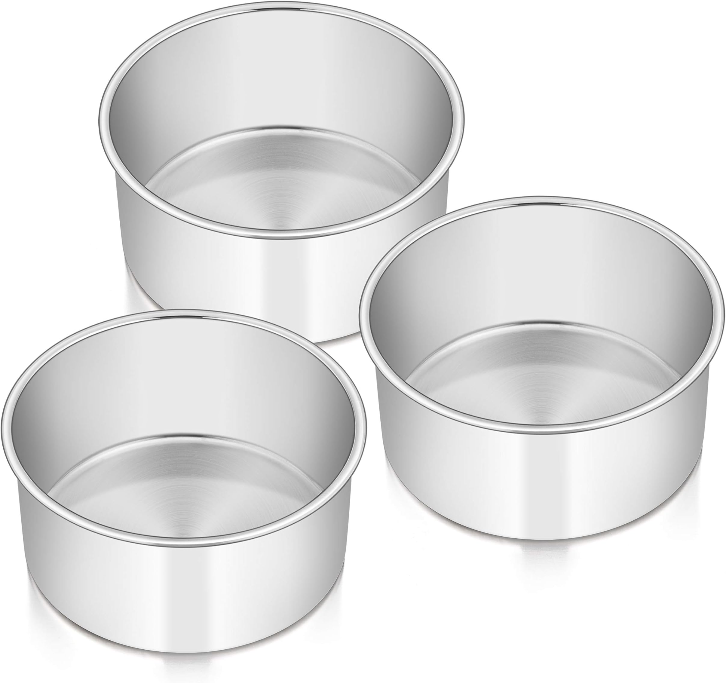Cake Pans Set of 3, 6 x 3 Inch Stainless Steel Round Cake Baking Pans Tins for Wedding Birthday, Deep Side & Non-toxic, Oven & Dishwasher Safe, Mirror Finish & Straight Side