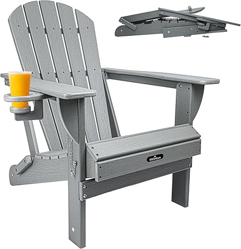 Silla Adirondack plegable, silla plegable para todo tipo de clima con portavasos, silla Adirondack de polietileno de alta densidad para exteriores,