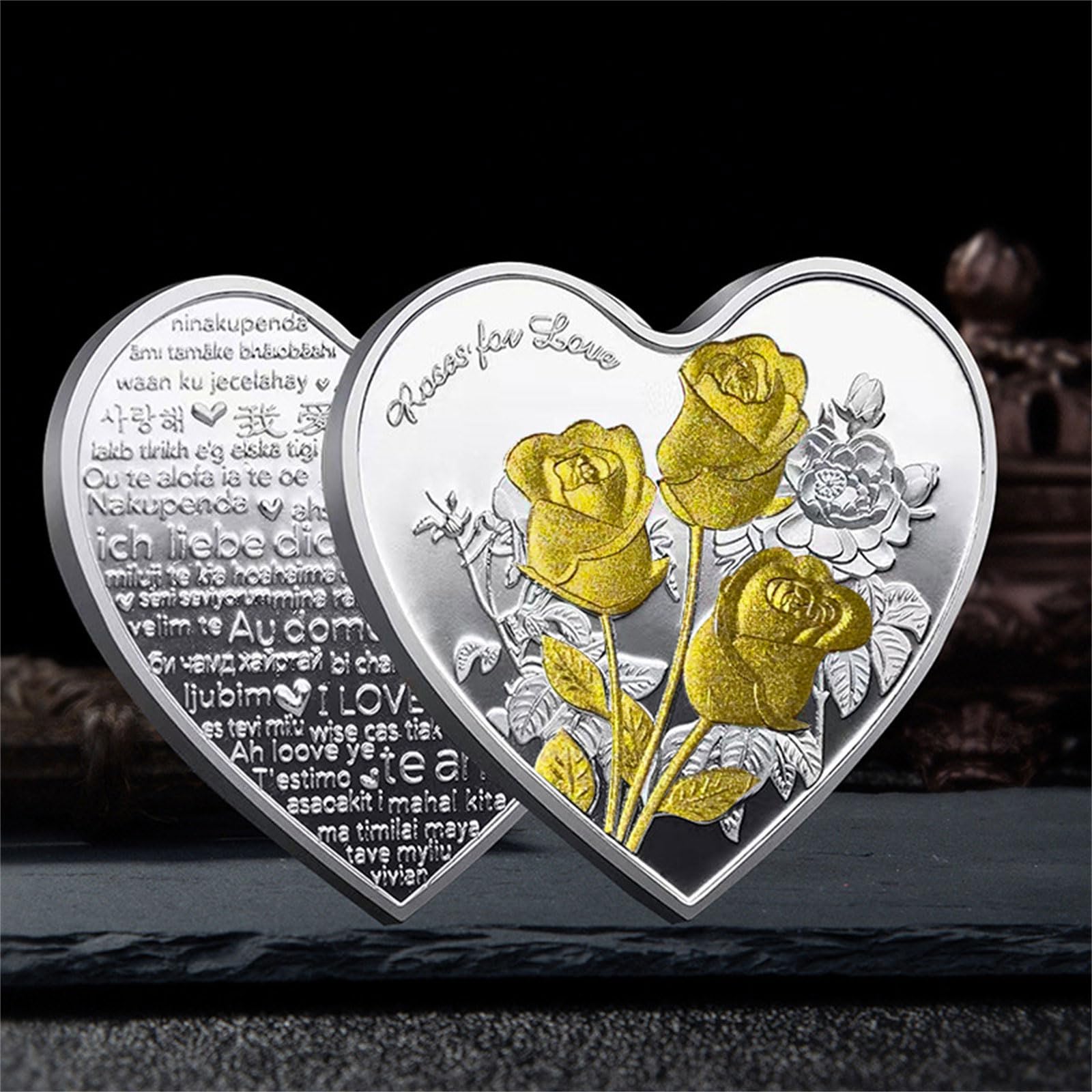 Pièces uniques en métal en forme de cœur Objets de collection Amour symbolique Décoration de mariage Saint-Valentin Anniversaire Pièces cadeaux