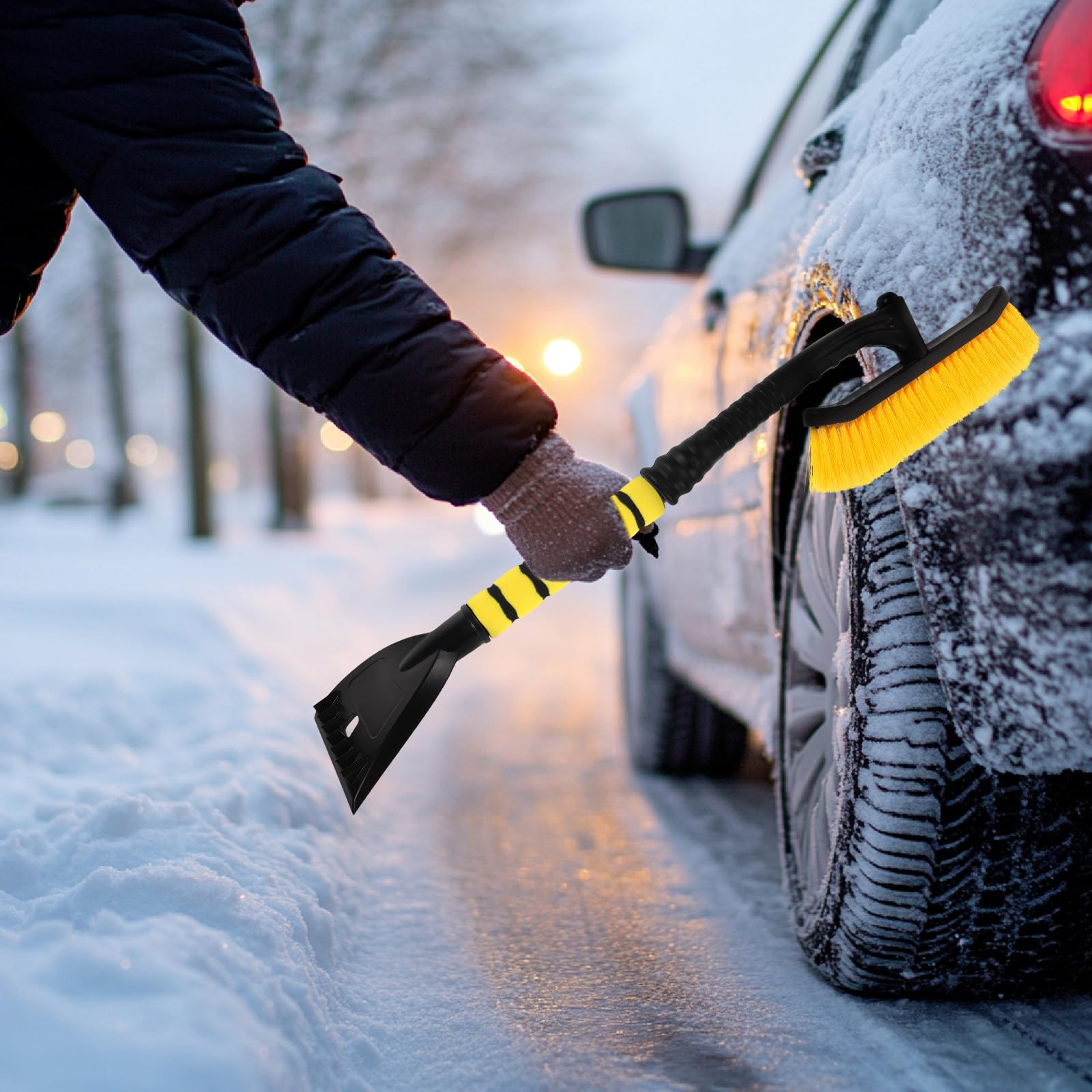 DOITOOL 4 Stück Kratzfester Schneebesen und Eiskratzer für Auto mit Abnehmbarem Design Multifunktionale Schneebürste aus Abs und Eva für Winterreisen und Schneeräumung Am Fahrzeug