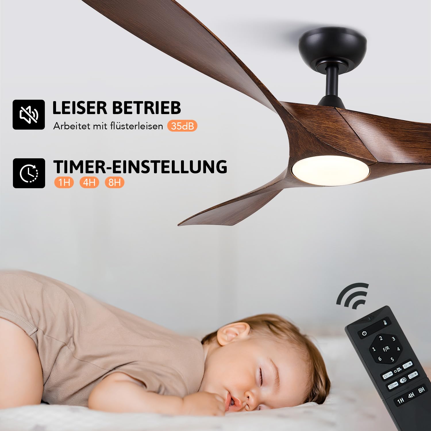 VONLUCE Deckenventilator mit Licht und Fernbedienung - DC Motor, leise 6 Stufen, reversibel Funktion für Sommer und Winter - Ø 91/107/132 cm - 3/5 Flügel, in mehreren Farben erhältlich