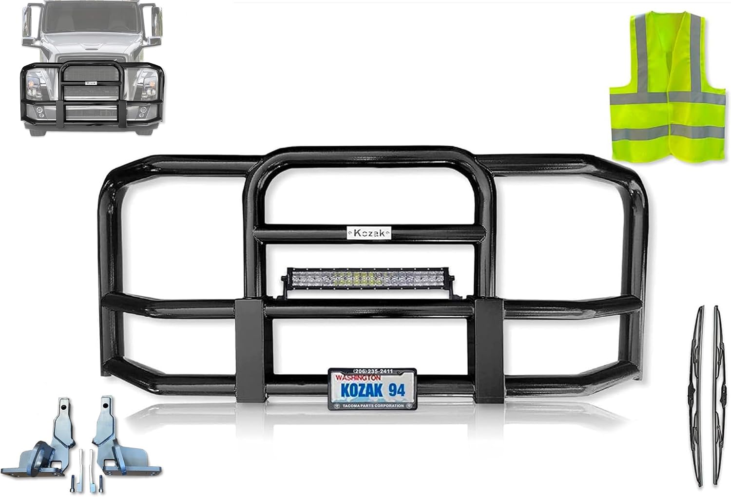 For Semi Truck Compatible with Volvo VNL 2004-2017 Full Front Grille Deer Bumper Guard (92"x40") + Bracket