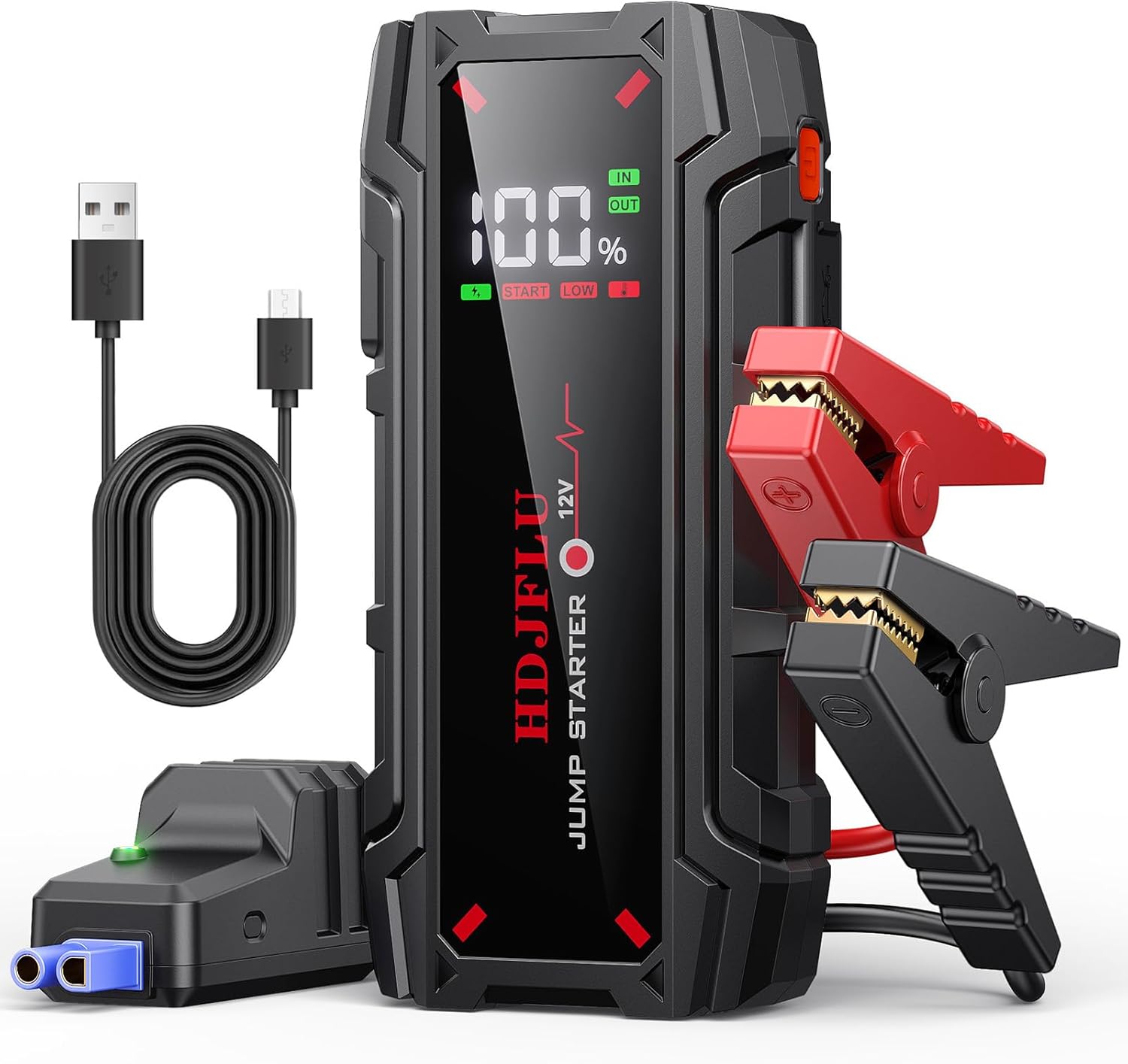 6000A Portable Car Jump Starter, Battery Jumper Starter for 8L Gas & 6L Diesel Engines, 10 Safety Protections, 12V Jump Box with USB, LED Light, Military-Grade Clamps for Trucks SUV RVs Boats