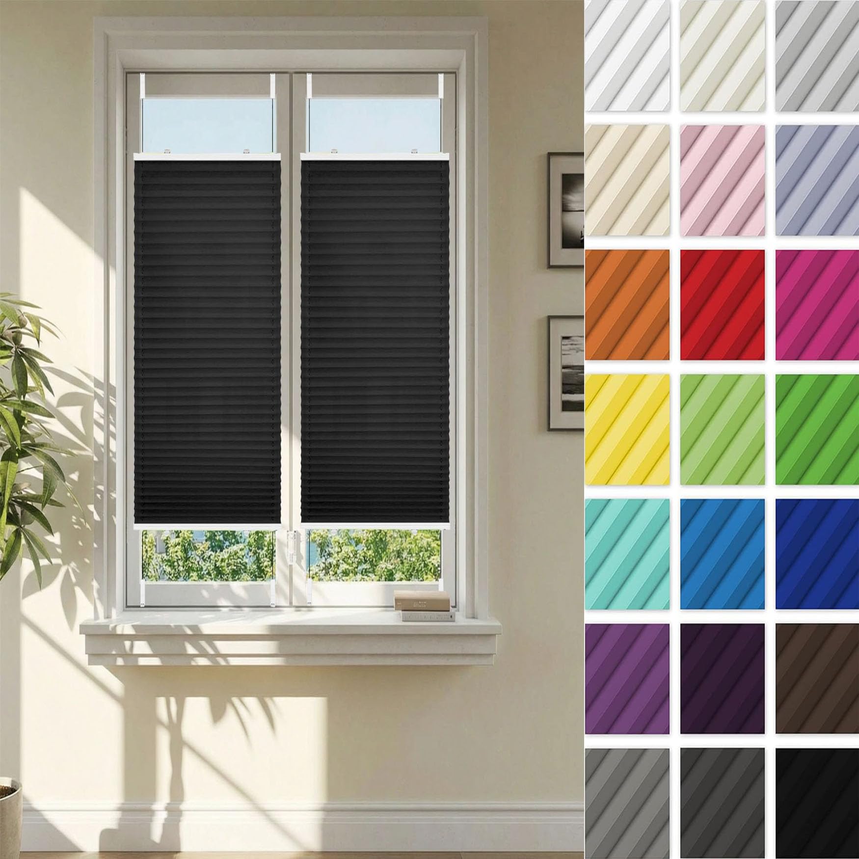 Tijdelijke Jaloezieën Voor Ramen 65 x 120 cm Blackout Thermische Privacy Bescherming Plissé Stof Jaloezie Eenvoudig Te Installeren Voor Patio Badkamer Slaapkamer, Beige