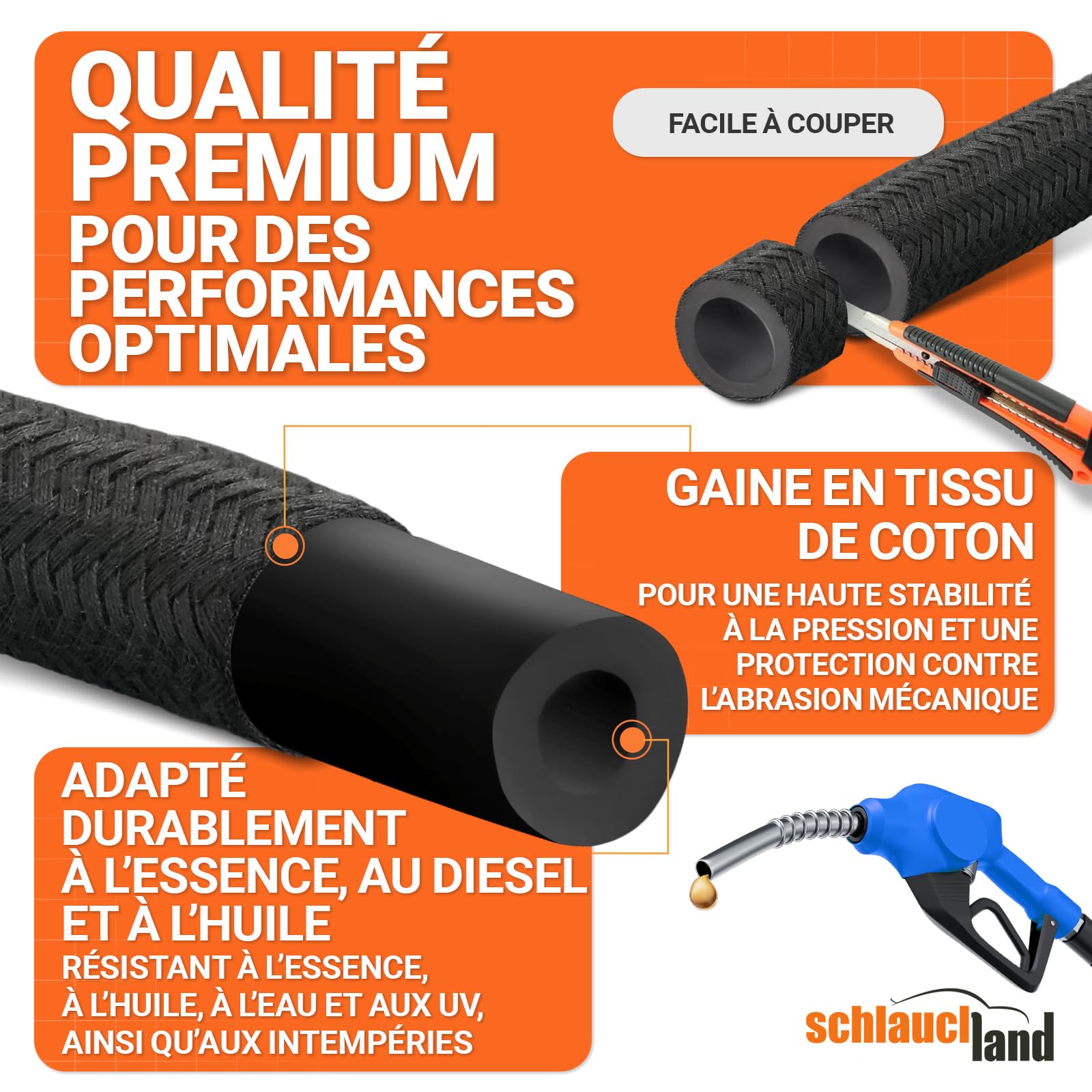 20m DURITE Essence Gazole Diesel C-TEX® Ø 12x18mm TUYAU tressé NBR tissu