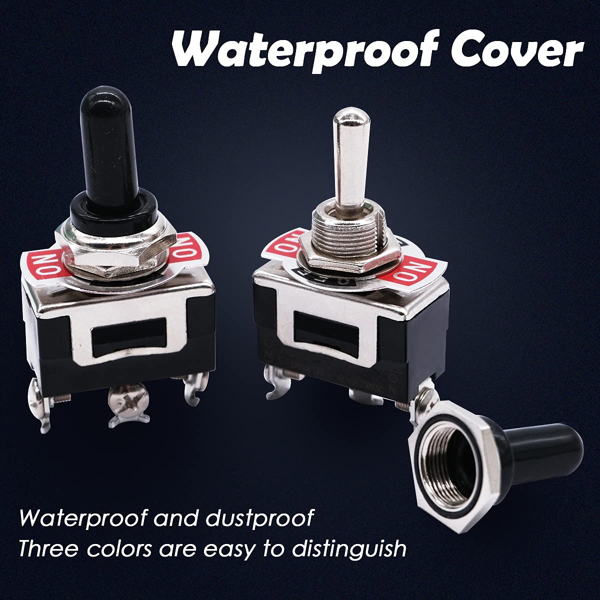 mxuteuk 3pcs Momentary Toggle Switch SPDT (ON)/Off/(ON) 3 Pin 3 Position 3 Way Toggle 15A 250V 5pcs Waterproof Boot Cap Cover Ten-123-5MZ-B123
