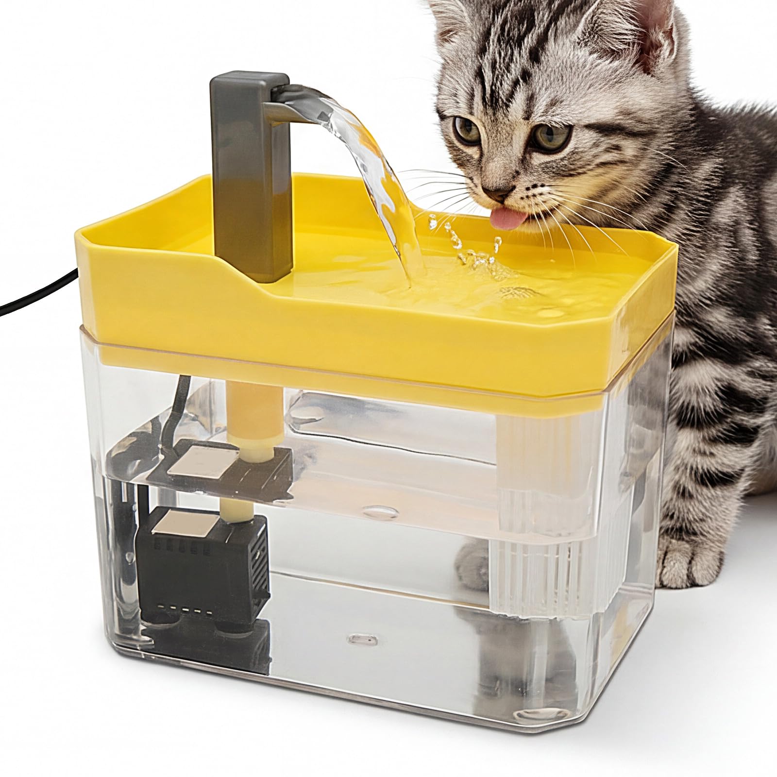 Cat Water Fountain, 1.5L Quiet Tank Pet Drinking Bowl, Automatic Circulating Cat Water Dispenser, Transparent Pet Watering Feeder with Anti Slip Base Multi Layer Filtration for Indoor