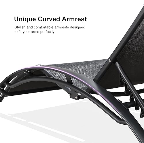 Miniatura 16 de PURPLE LEAF Juego de tumbona para patio, sillón al aire libre, playa, piscina, tumbona para tomar el sol, tumbona reclinable, sillas de bronceado