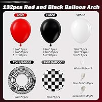 Vista 2 de Kit de arco de guirnalda de globos de auto de carreras, globos de látex rojo y blanco a cuadros negros para autos de carreras, dos decoraciones