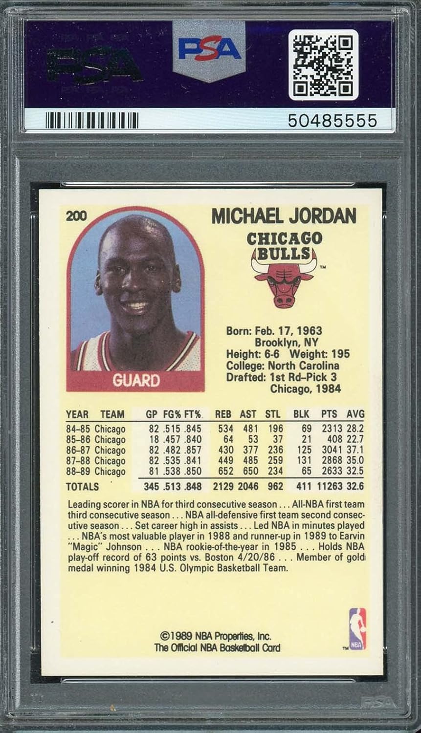 Michael Jordan 1989 Hoops Basketball Card #200 Graded PSA 9 MINT (Cert# 50485555)