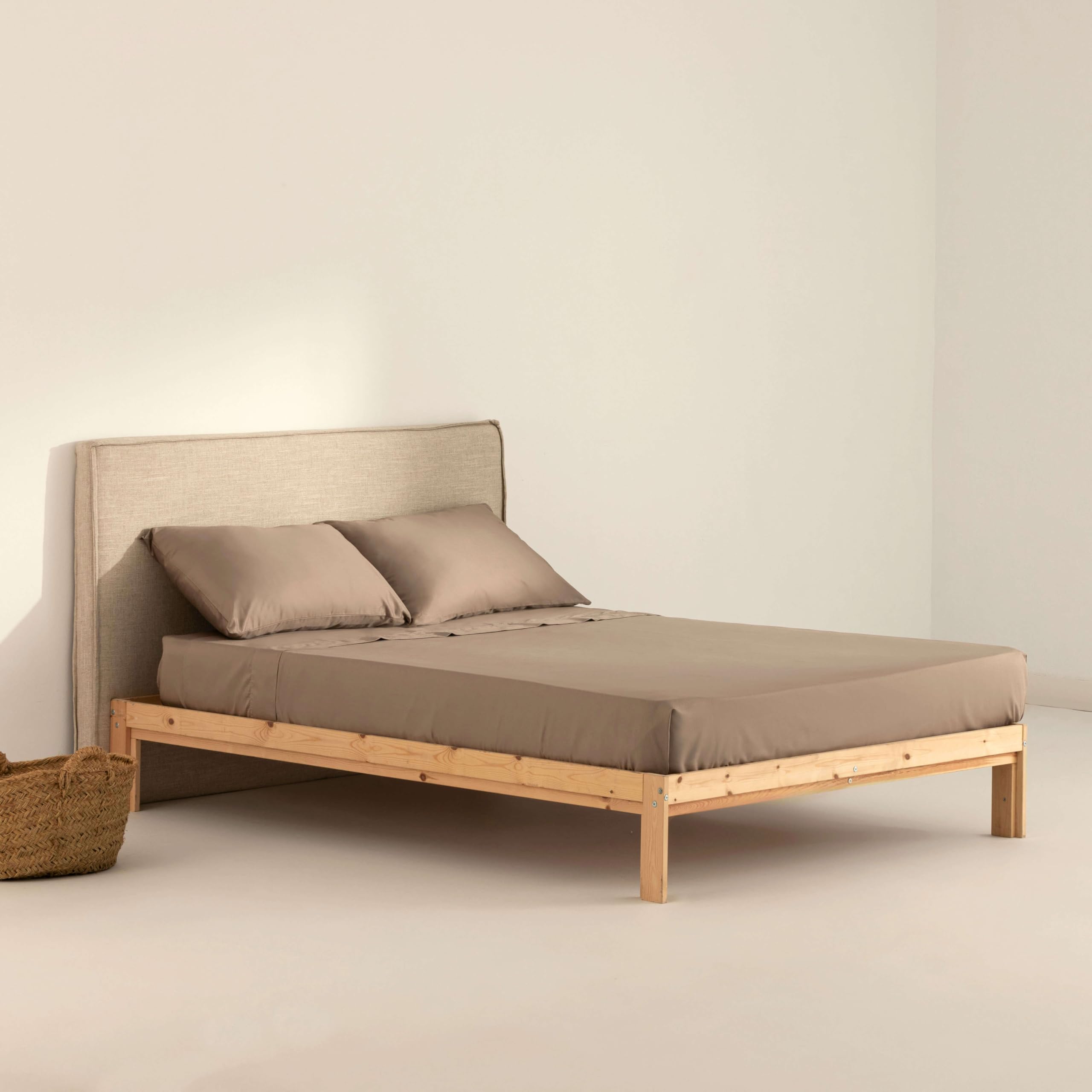 BELUM | Juego de Sábanas Satén 300 Hilos para Cama de 150/160 - Encimera 240x270 cm - Bajera 160x200cm + 35 cm Fuelle Funda Almohada: 50x80 2 Unidades Modelo: Greige