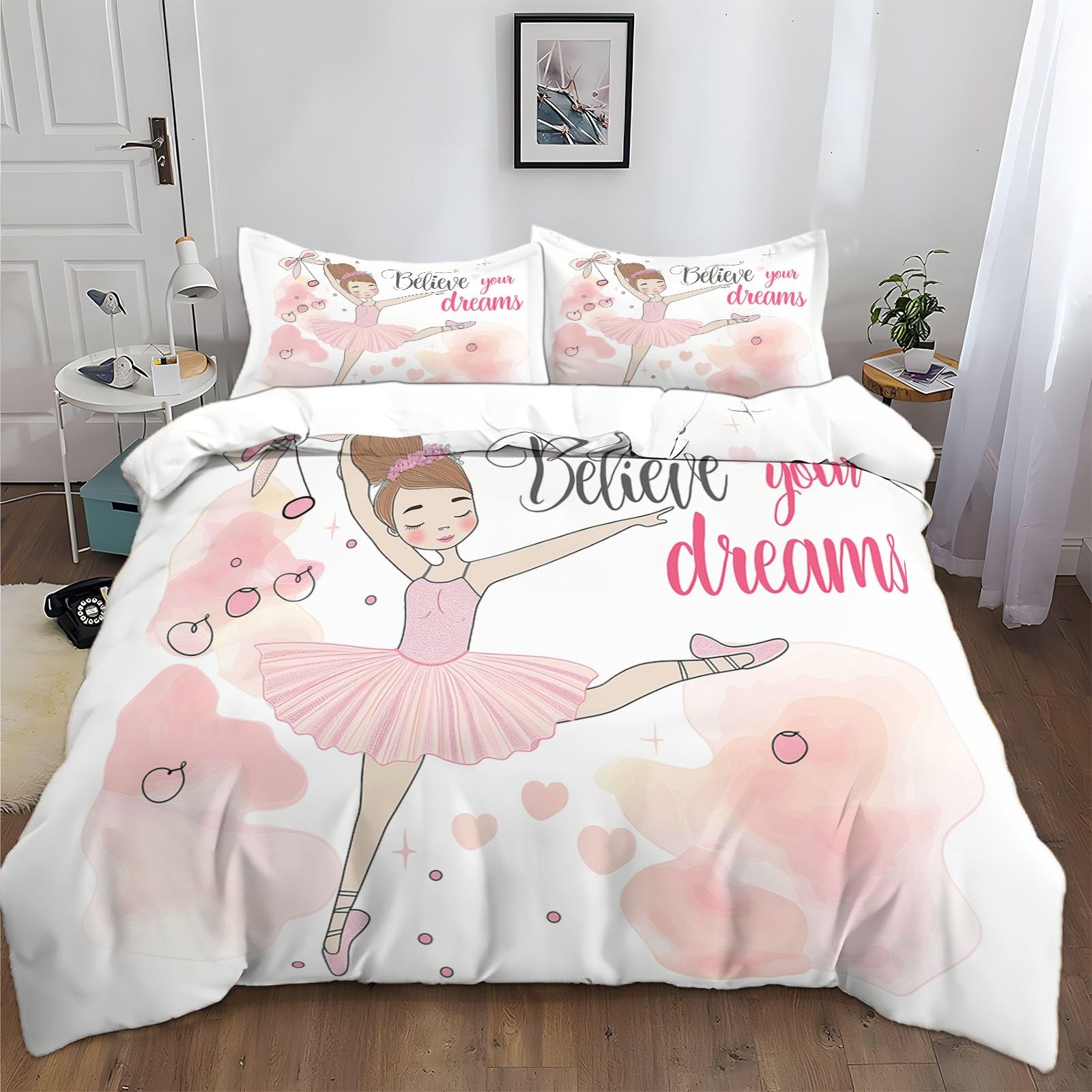 Housse de couette fille de ballet 240x260 douce et sans repassage pour lit 2 personnes