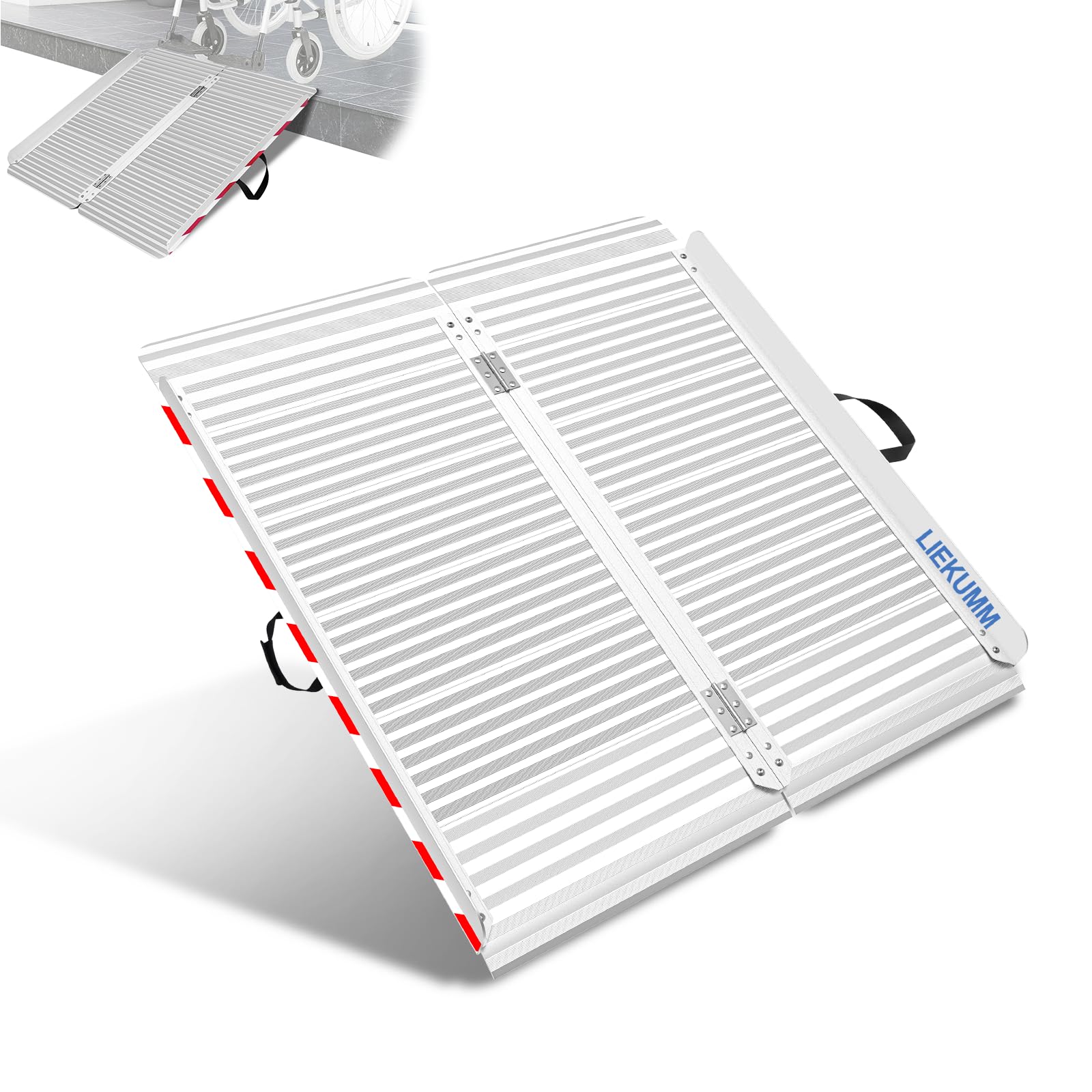 LIEKUMM 97x85cm Rampa per sedie a rotelle con superficie antiscivolo, carico 400 kg Rampa pieghevole in alluminio di grandi dimensioni per scale e soglie