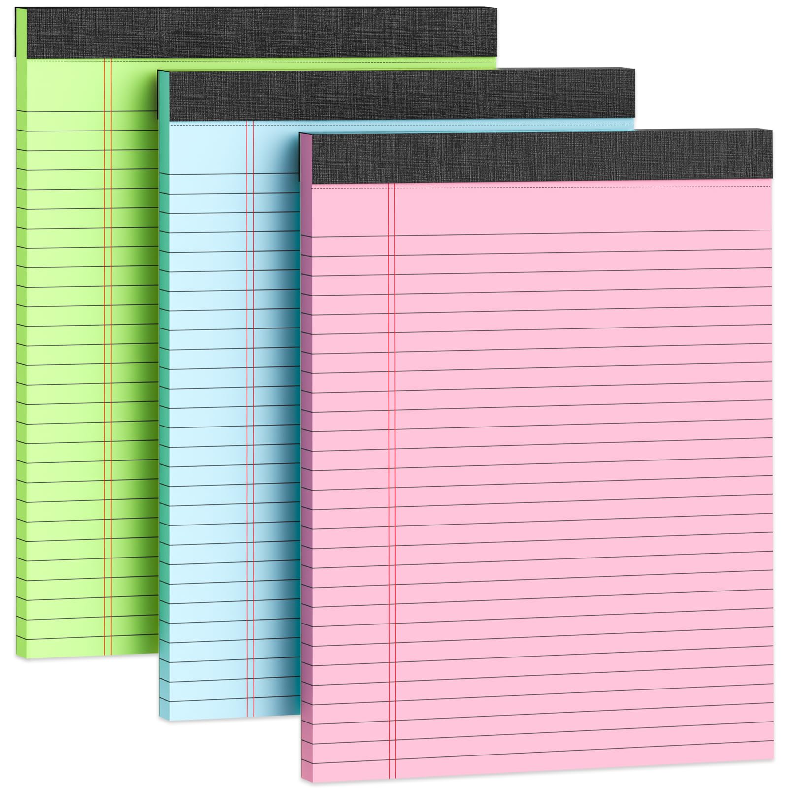 Legal Pads 8.5 x 11 Colored Note Pads, 3 Pack Writing Pads 8.5 x 11 in, Pink Legal Pad 8.5 x 11, Premium Paper Tablets 8-1/2 x 11 Lined Paper, 30 Sheets/Pad, Wide Ruled Notepad with Sturdy Backboard