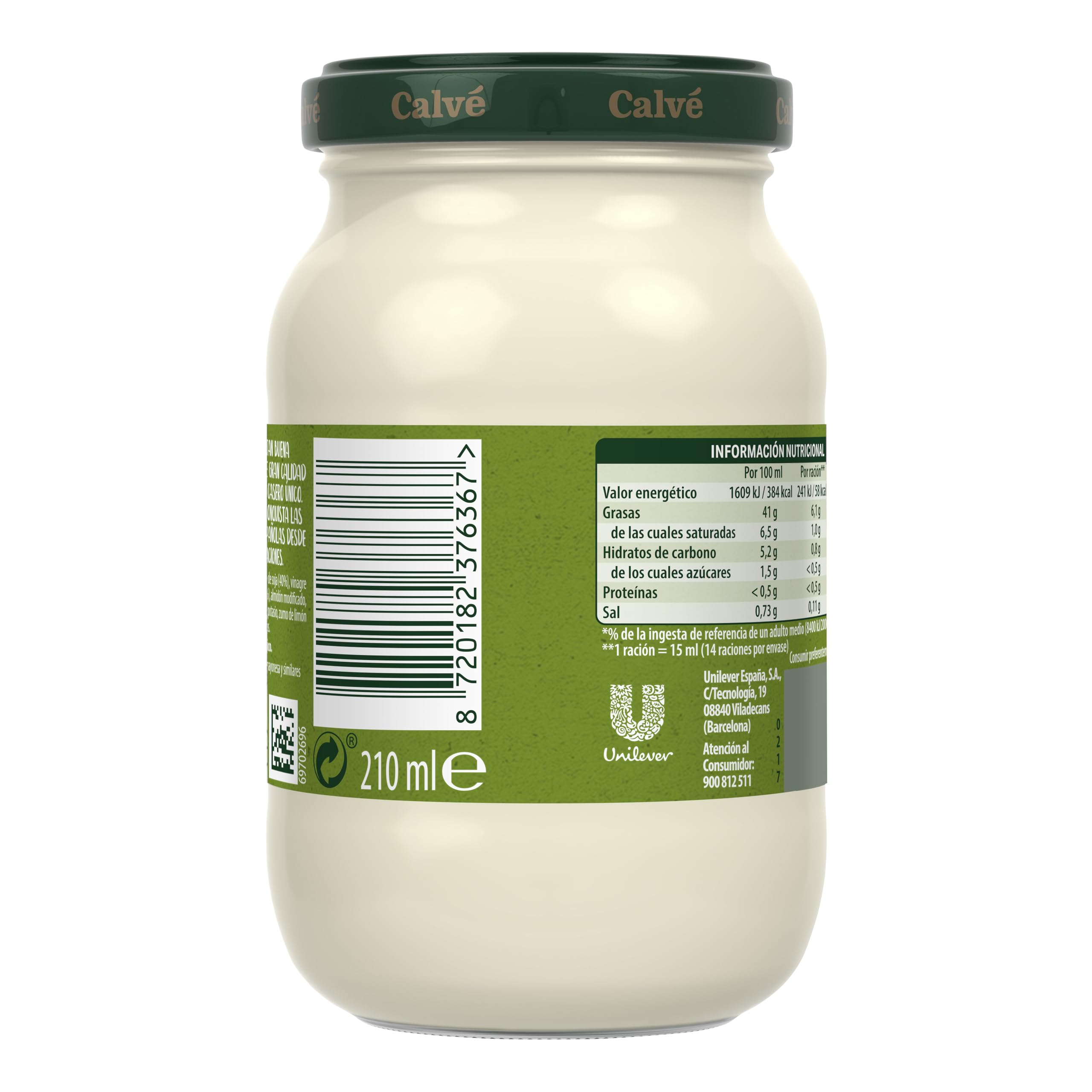 Calvé Salsa en tarro Sabor Casero sin conservantes, 30% menos sal 210ml, Pack de 12 unidades