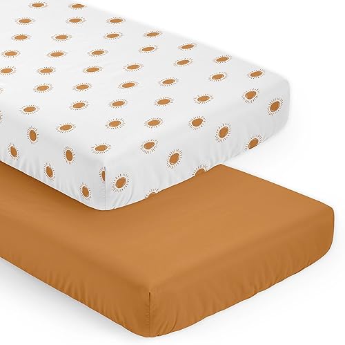 Sweet Jojo Designs Rainbow Vintage Boho Sun Boy Girl Género Neutral Unisex Bebé Bebé Juego de Sábanas Ajustables para Bebé Recién Nacido, Cuarto de