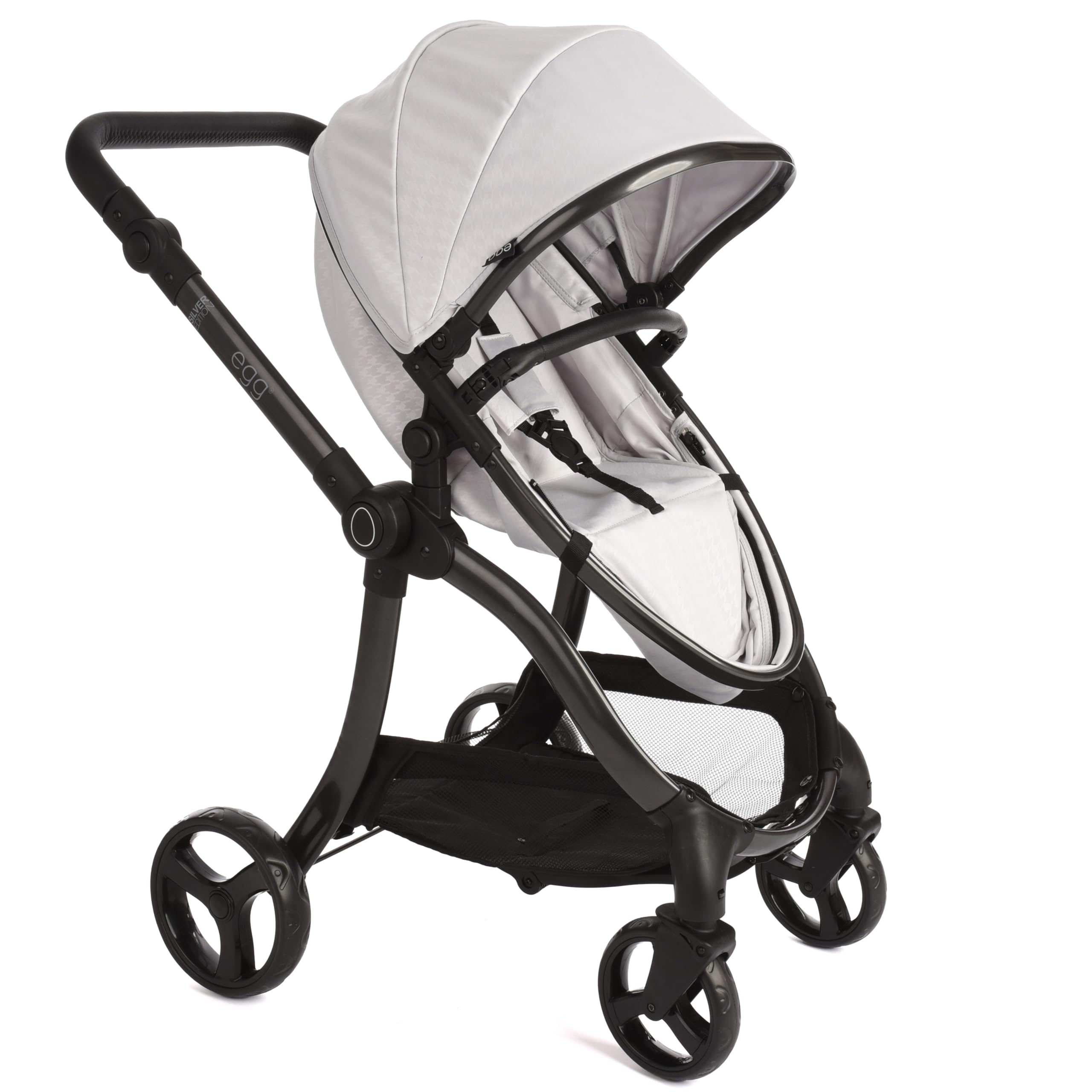 Roma egg 2 in 1 Baby Spielzeug Puppen Kinderwagen - Hahnentritt Silber Spielzeug Kinderwagen mit verstellbarem Griff, Kakao-Kunstleder, 3-Punkt-Gurt, Leichter Rahmen, Perfekt für Reborns & Teddies