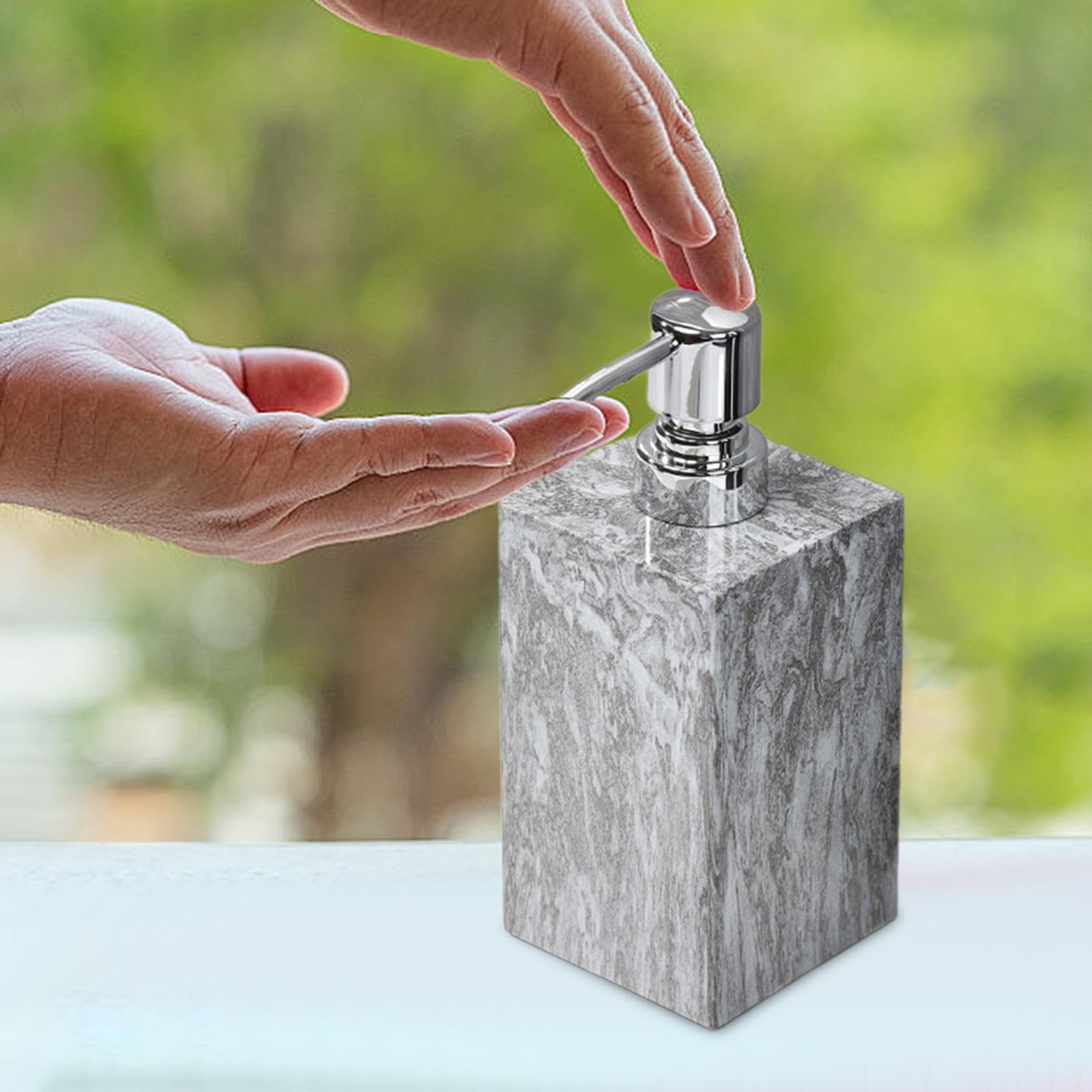 Dispenser di Sapone in Marmo con Pompa in Acciaio Inox, Elegante Contenitore per Lozione Antiruggine, Flacone Decorativo per Piano di Lavoro, Grigio
