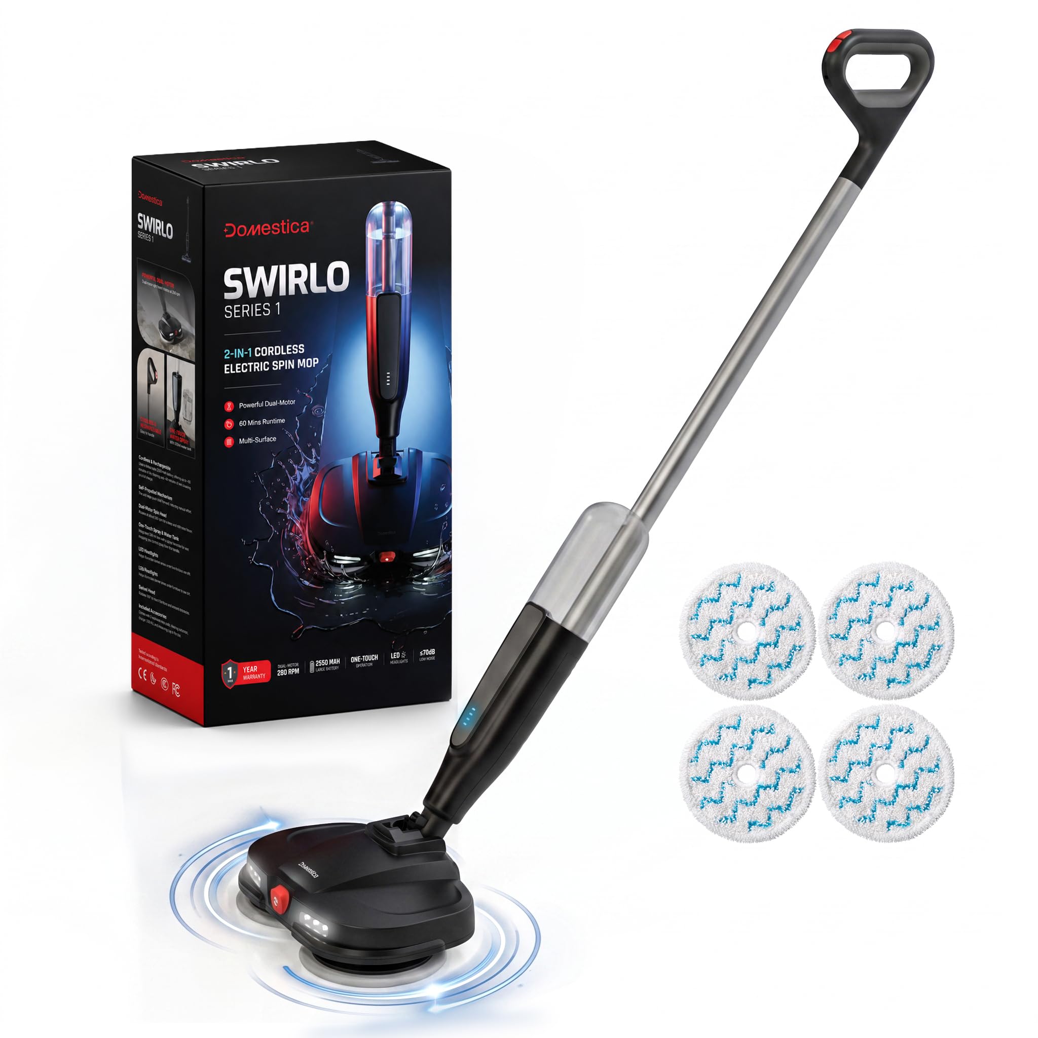 Domestica Swirlo Spin Mop for Home | 2 in 1 Cordless Electric Mop | Upto 60 mins Runtime | Self Propelling | Dual Motor 280 RPM | LED Headlights | Flexible Swivel | Rechargeable | for All Floor Types-image-38