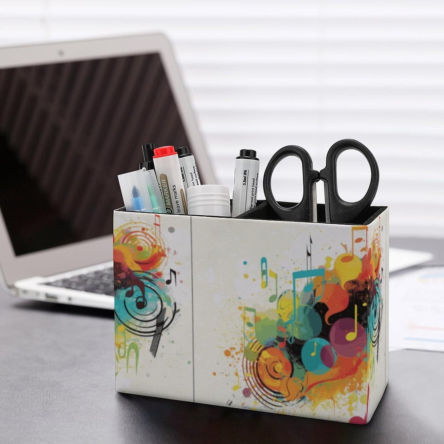 Abstract Music Themed Pen Holder Waterproof PU Pencil Cup Women Makeup Brush Holder Cute Office for Home Office Desk Organizer Accessories image 5