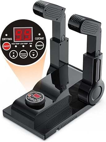 FORLIM Shoe & Boot Dryer for Work Boots, 3 Temp Modes, 24H Delay, Black | Forced Warm Air for Sneakers, Gloves & Ski Gear; Smart Panel, 99-Min Timer, Toe-Reach Ports for Workers, Hunters, Rain & Snow