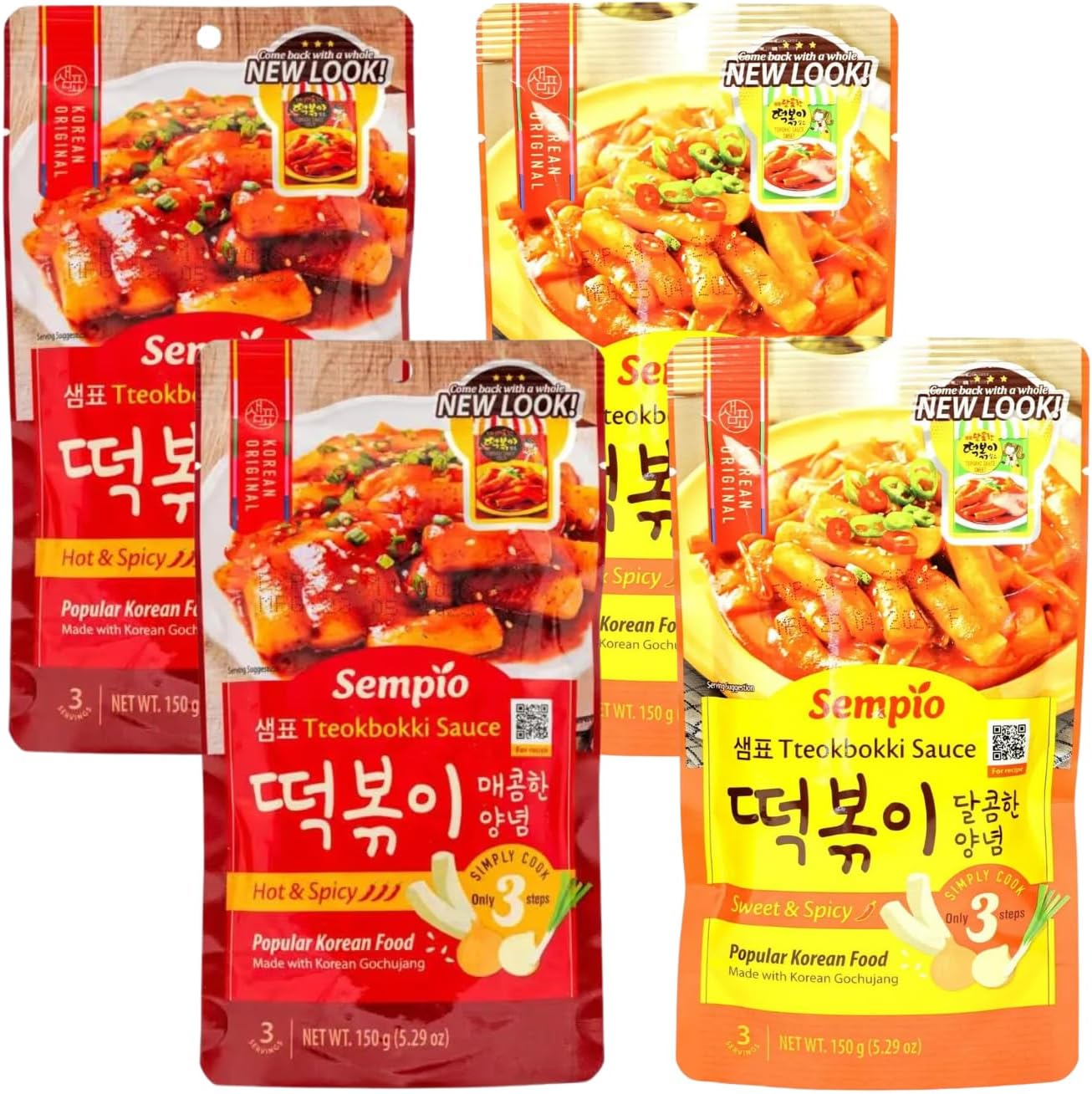 Sempio Tteokbokki Sauce Pack 150g, up to 3 servings, Authentic Korean Gochujang Sauce for Tteokbokki, Stir-Fry, and More, Easy 3-Step Cooking (Pack 2, SET 2 Flavors (Hot & Spicy + Sweet & Spicy))