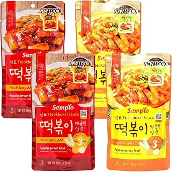 Sempio Tteokbokki Sauce Pack 150g, up to 3 servings, Authentic Korean Gochujang Sauce for Tteokbokki, Stir-Fry, and More, Easy 3-Step Cooking Pack 2, SET 2 Flavors Hot & Spicy + Sweet & Spicy