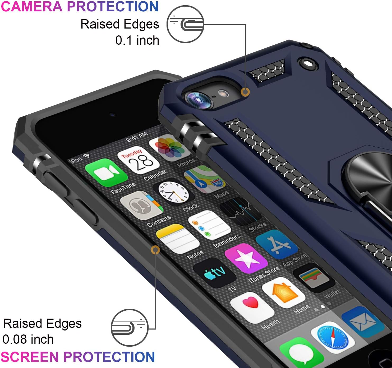 LUMARKE iPod Touch 7th Generation Case,iPod Touch 6 Case,iPod Touch 5 Case with Magnetic Kickstand,Military Grade Cover Protective Phone Case for iPod Touch 5th/6th/7th Gen Blue