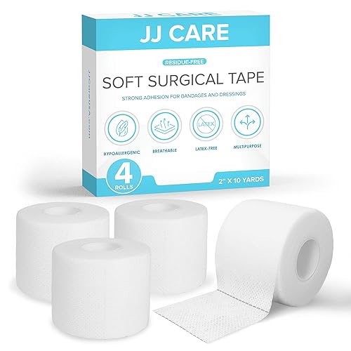 JJ CARE Cinta quirúrgica suave [paquete de 4], cinta de tela suave de 2 pulgadas x 10 yardas, cinta médica de tela sin látex para primeros auxilios,
