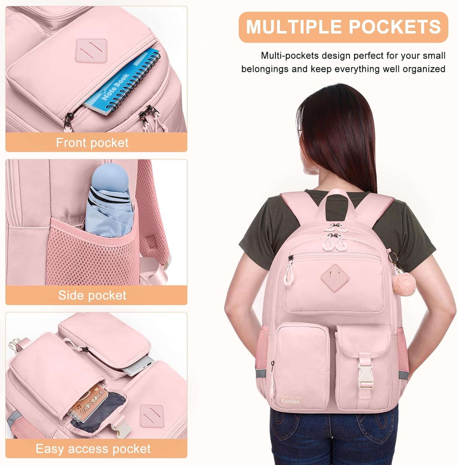 School Backpack for Teen Girls, Cute College Backpacks for Women Kids Students Bookbag 15.6 Inch Laptop Bag Middle School Back Pack, Pink - Image 5