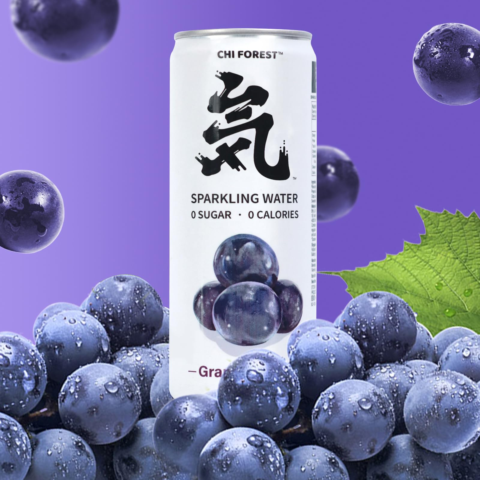 CHI FOREST Grape Sparkling Water 24 Cans, Flavored Sparkling Water, 0 Sugar and 0 Calorie Bubbly Water, Refreshing Carbonated Water, Perfect for Party, Exercise or Work, 11.16 Fl oz, Pack of 24