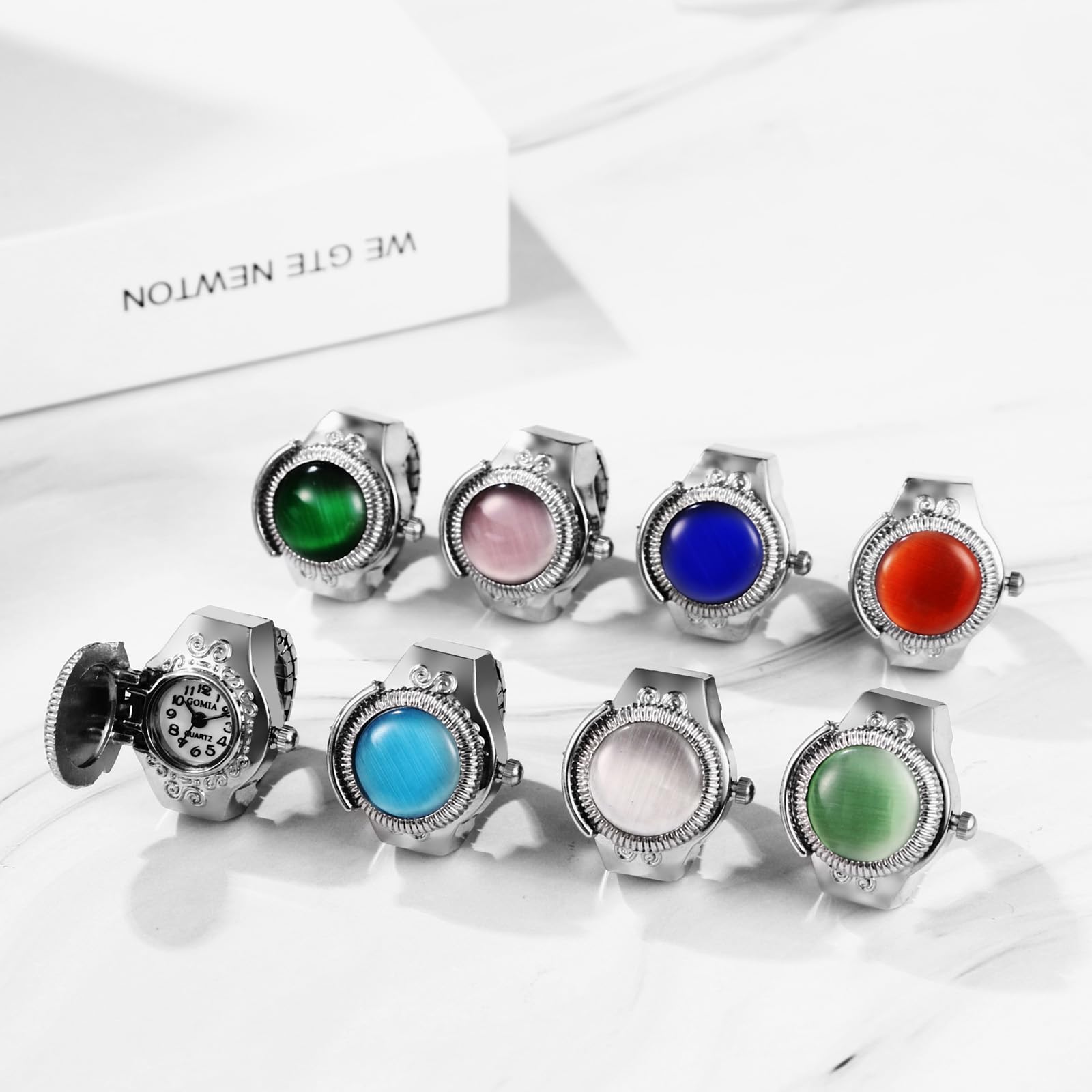 JewelryWe Ringuhr Fingeruhr Damen Analog Quarz Uhr Elastisch Ring Edelstahl Eule Deko Uhr Uhrenring Weiß Schwarz Rot