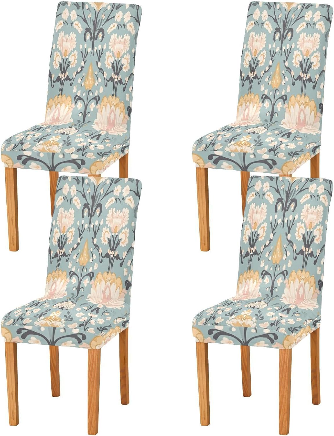 ALAZA Chair Covers for Dining Room, Indian Floral Pattern Stretch Chair Cover Sets Chair Protector Removable Washable for Ktichen Restaurant Hotel