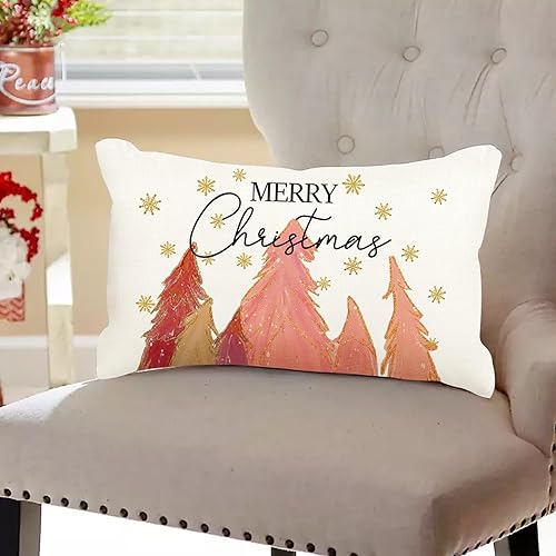 Miniatura 3 de Fundas de almohada de Navidad de 12 x 20 pulgadas, diseño de copo de nieve de árbol de Navidad, decoración de vacaciones, funda de cojín para el