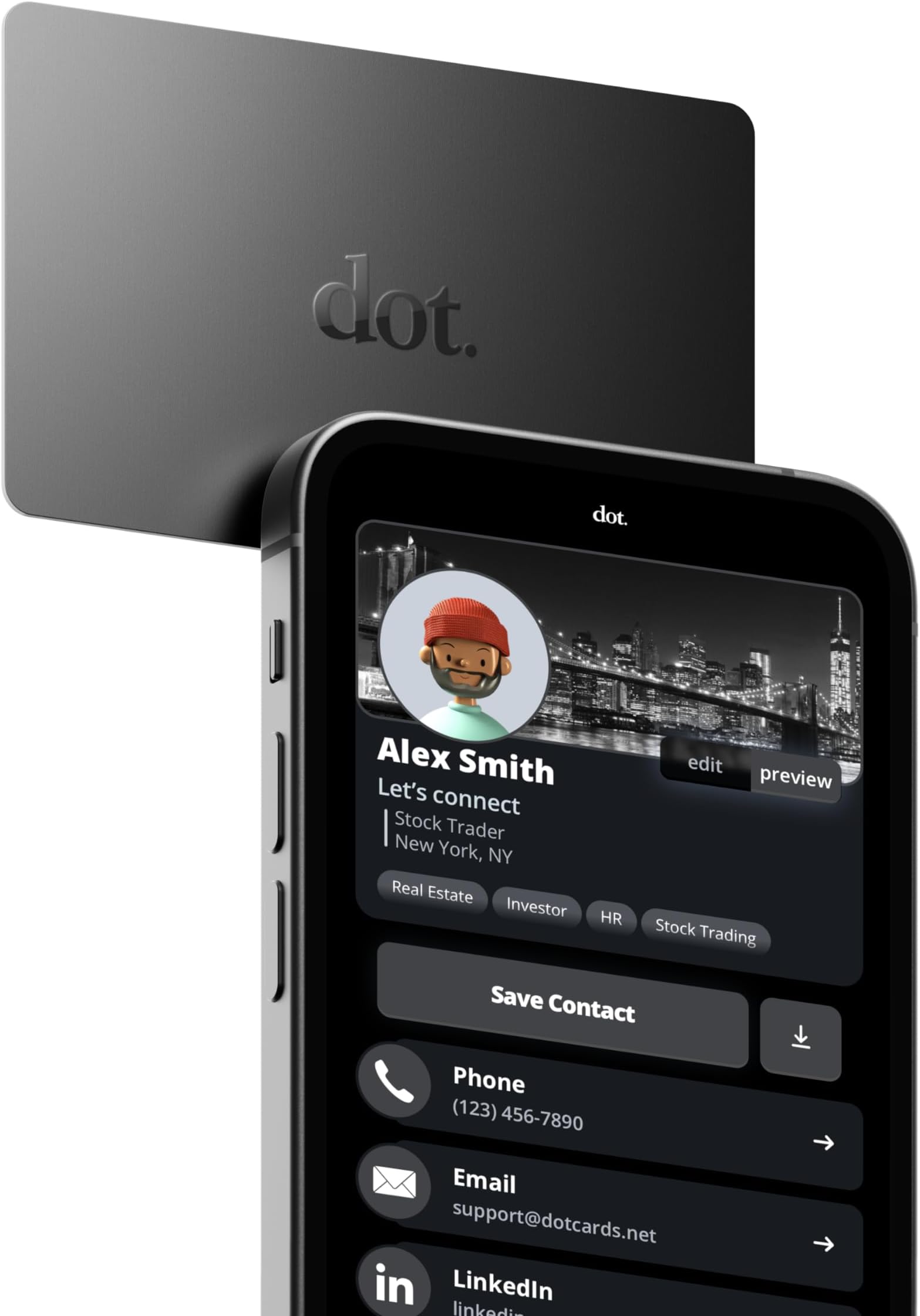 dot. Card - Digital Business Card - Tap Compatible with iPhone & Android (Black)