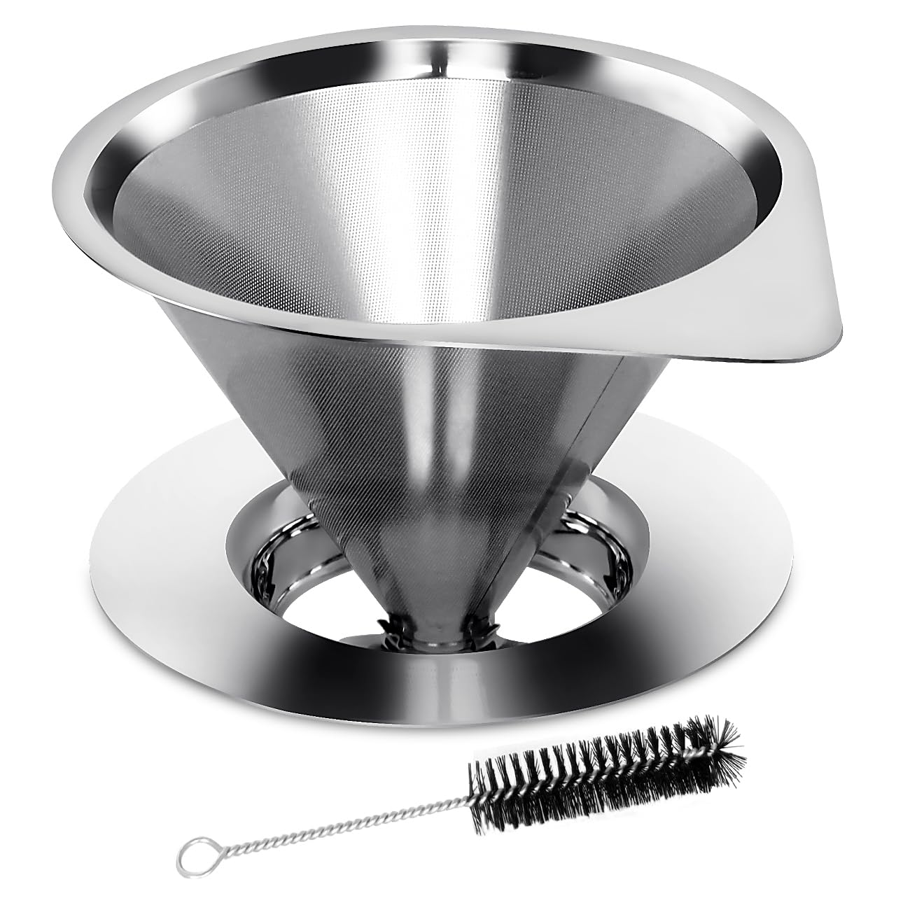 Pour Over Coffee Dripper Reusable Coffee Filter Paperless Coffee Filter Stainless Steel Pour Over Coffee Maker Cone Coffee Dripper for 1-2 Cup,Silver