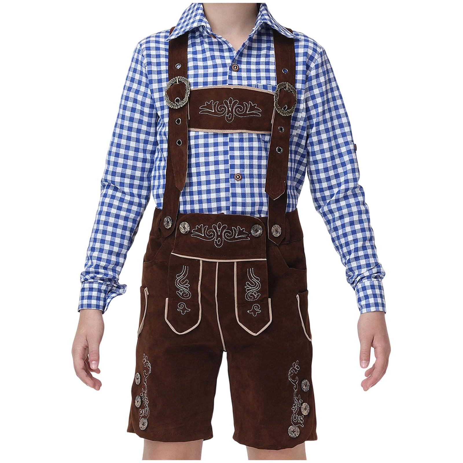 Trachten Lederhose Jungen Kurz Trachtenhose mit Träger Traditionelle Bestickt Kinderlederhose für Oktoberfest Wiesn und weitere Feierlichkeiten Bayrische Tracht Lederhosen Trachtenlederhosen