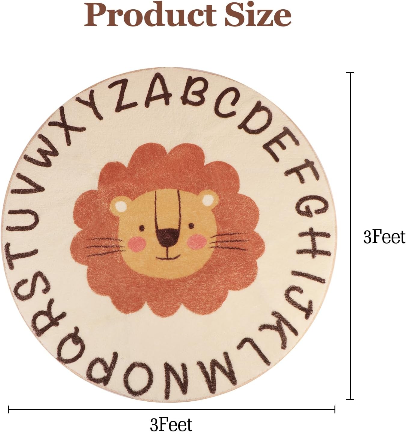3ft Round Lion Rug, Soft Safari Nursery Rug, Educational Area Alphabet Rug for Kids Playroom Nursery Decor, Nonslip Play Mat, Animals Carpet, Jungle Rug Boy