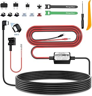 Dash Cam Hardwire Kit USB-C Port,12V-24V to 5V 2.5A Car Dash Camera Charger Power Cord, 2 cores, 4 Types 4m Hard Wiring Kit for Car Cam Car Charger Power Cord